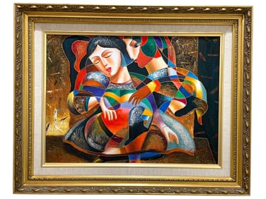 CUBIST-STYLE OIL ON CANVAS SIGNED