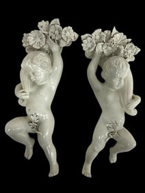 VINTAGE PUTTI CHERUB CERAMIC WALL SCONCES 16"
