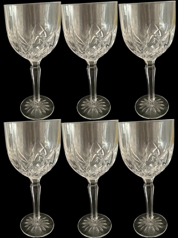 6 WATERFORD CRYSTAL MARQUIS BROOKSIDE WINE GLASSES: 6 WATERFORD CRYSTAL MARQUIS BROOKSIDE WINE GLASSES_x005F -Very good pre owned condition_x005F -Set of 6 glasses_x005F -Approx 8.5" tall_x005F -2 of 2_x005F -Set of six elegant cut crystal wine glasses