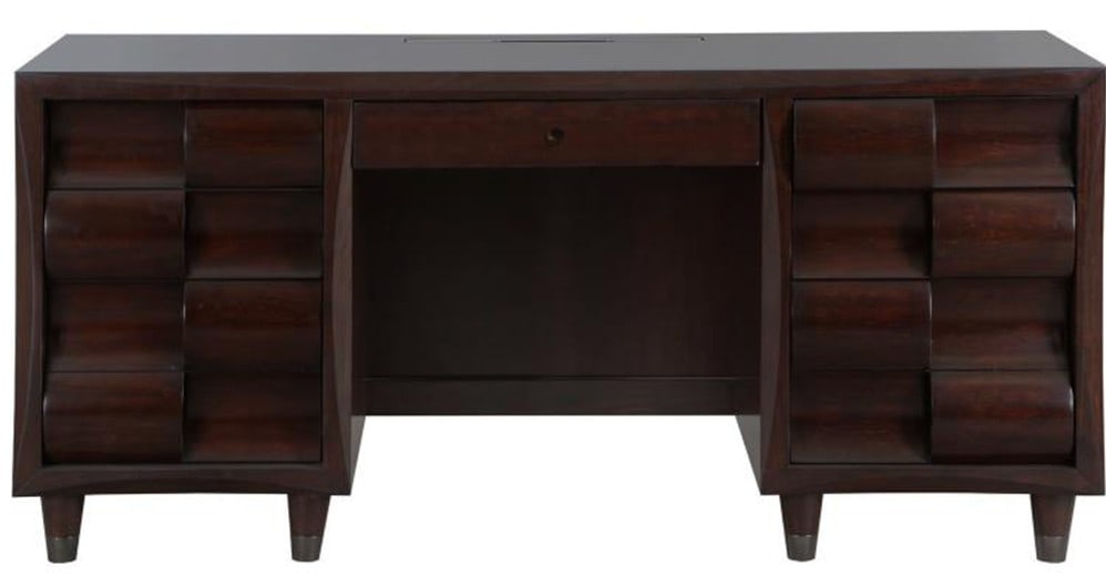 MID MOD WAVE FRONT EXECUTIVE DESK: MID-CENTURY MODERN STYLE EXECUTIVE DESK BY MAGNUSSEN WITH WAVE FRONT DRAWERS_x005F _x005F _x005F -This handsome and substantial executive desk by Magnussen Home features a distinct Mid-Century Modern