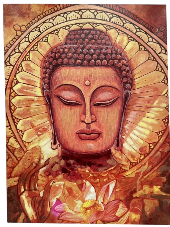 BUDDHA WITH LOTUS & GOLDEN HALO GICLEE CANVAS 40" (1 of 3)
