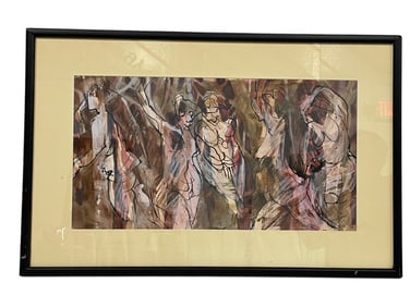 ABSTRACT FIGURAL MIXED MEDIA DANCERS DRAWING 30