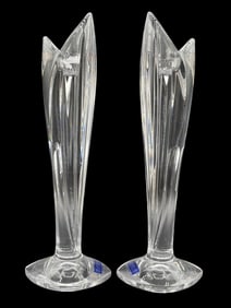 MARQUIS WATERFORD CRYSTAL PALMA CANDLESTICKS 10"