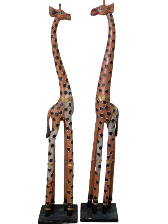 TALL GIRAFFE SCULPTURES WITH GOLD ACCENTS 74" (1 of 7)