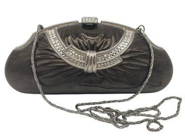 VINTAGE ART DECO STYLE SILVER HARDCASE CLUTCH