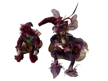 PAIR OF WHIMSICAL FAIRY FIGURINES 9"
