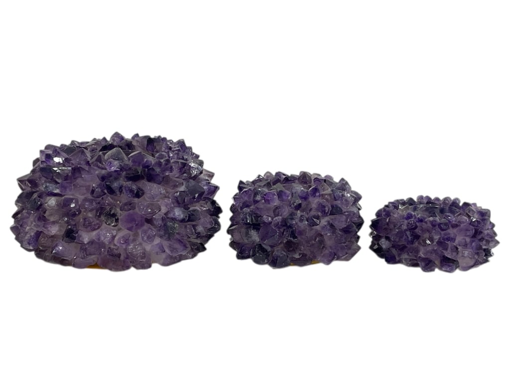 THREE AMETHYST CRYSTAL CLUSTER CANDLE HOLDERS 6" (1 of 9)