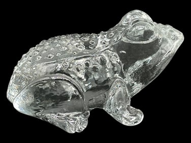 CLEAR ART GLASS FROG FIGURINE 4"