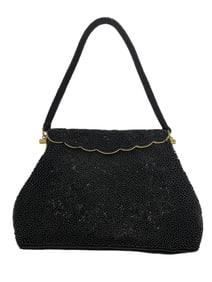 VINTAGE BLACK BEADED EVENING BAG