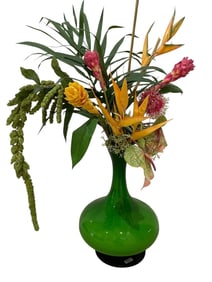 FAUX TROPICAL FLORAL ARRANGEMENT IN GREEN VASE 49"