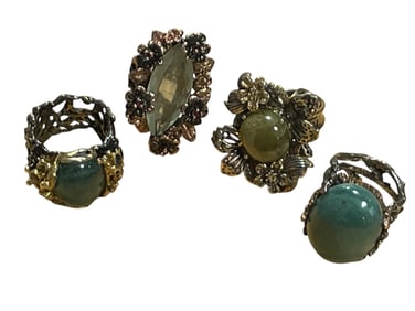 LOT OF 4 STERLING GEMS PREHNITE AMAZONITE RINGS 7