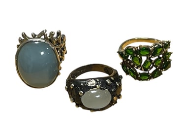 LOT OF 3 STERLING GEM AGATE QUARTZ BOLD RINGS 7.5