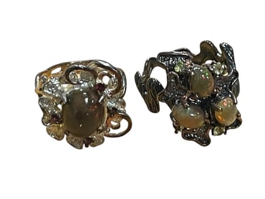 LOT OF 2 FIRE OPAL STERLING SILVER BOLD RINGS 7.5