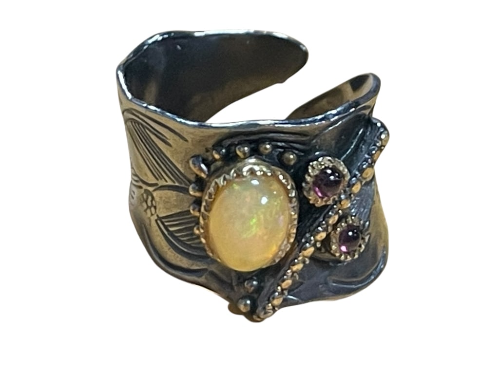 STERLING WIDE ADJUST RING STUNNING FIRE OPAL SZ 7 (1 of 6)