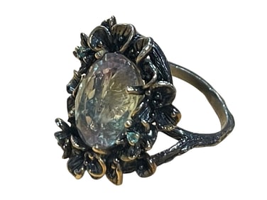 STERLING SILVER GEMSTONE HELIODORE ARTSY RING 8.5