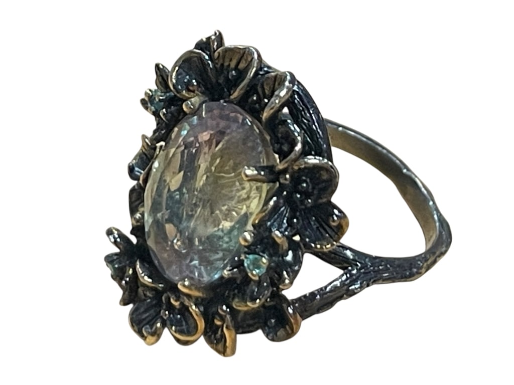 STERLING SILVER GEMSTONE HELIODORE ARTSY RING 8.5 (1 of 6)