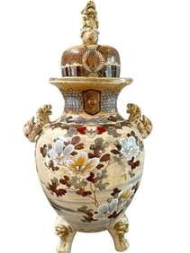 LARGE JAPANESE SATSUMA POTTERY KORO URN & COVER