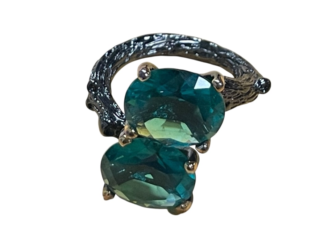STERLING SILVER ELBAITE GEMSTONE BIG BOLD RING S10: STERLING SILVER ELBAITE GEMSTONE BIG BOLD RING S10_x005F - SIZE 10 ON RING_x005F - STERLING SILVER _x005F - GORGEOUS BOLD ELBAITE GEMSTONE