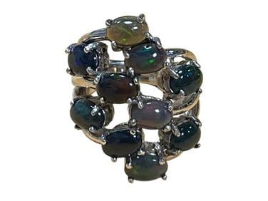 ARTISAN RING BLUE FIRE OPALS CLUSTER STERLING SZ 7