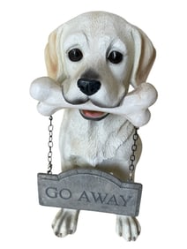 LABRADOR RETRIEVER FIGURINE W “GO AWAY?? SIGN 14"