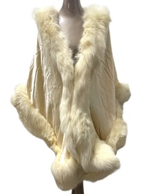 TONY CHASE SATIN AND FUR TRIMMED CAPE