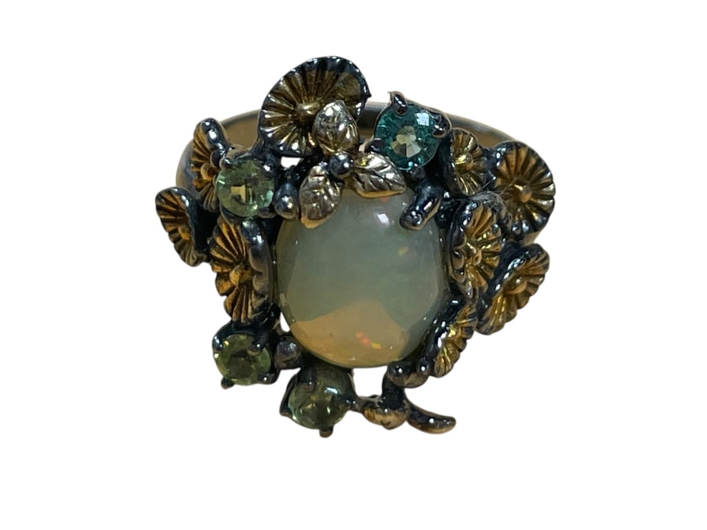 STUNNING OPAL STERLING SILVER FLOWER FRAME RING 8 (1 of 7)