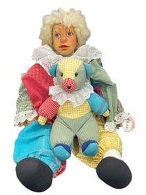 WALDO VINTAGE CLOWN DOLL W MATCHING BEAR 14"