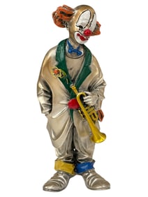 LEONARDO SILVER CLOWN SCULPTURE W TRUMPET 10"