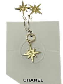 CHANEL STARBURST EXPLOSION GOLD CHARM PENDANT & ER