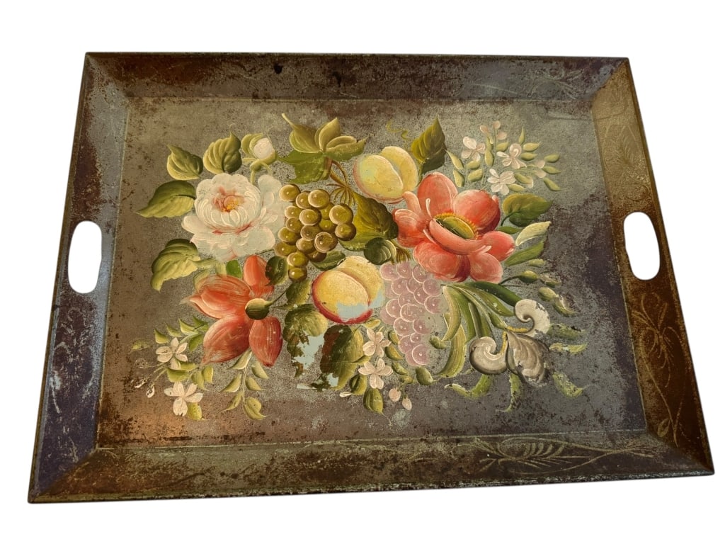 VINTAGE HAND-PAINTED METAL TOLE TRAY (1 of 5)