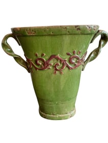 FRENCH PROVINCIAL GREEN GLAZED POTTERY VASE