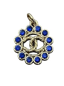 CHANEL CC LOGO ZIPPER PULL PENDANT BLUE CRYSTALS