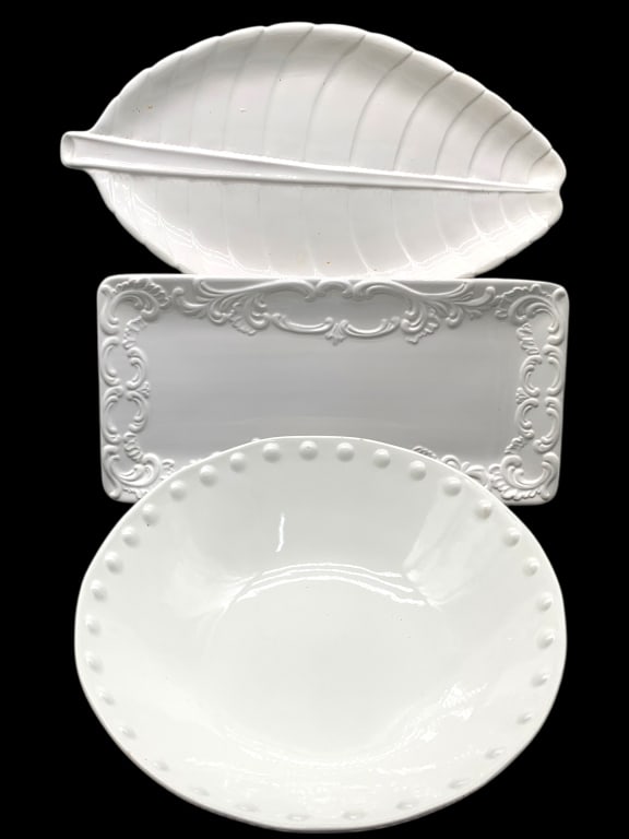 SET OF 3 ITALIAN WHITE CERAMIC SERVING PIECES (1 of 14)