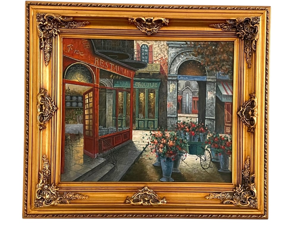 IMPRESSIONIST STREET SCENE OIL PAINTING 53" (1 of 4)