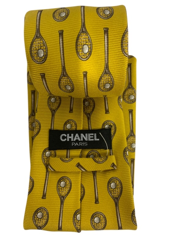 CHANEL MEN'S SILK TIE – YELLOW TENNIS RACKET PRINT (1 of 3)