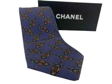 CHANEL MEN'S SILK TIE – BLUE & GREEN GEOMETRIC