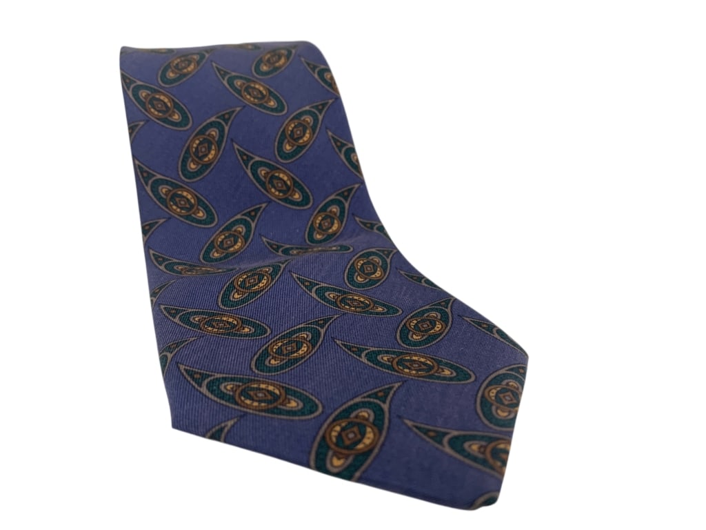 CHANEL MEN'S SILK TIE – BLUE & GREEN GEOMETRIC (1 of 3)