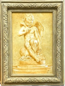 LARGE CUPID OF SILENCE OIL PAINTING 47"