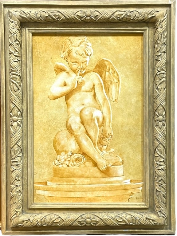LARGE CUPID OF SILENCE OIL PAINTING 47" (1 of 4)