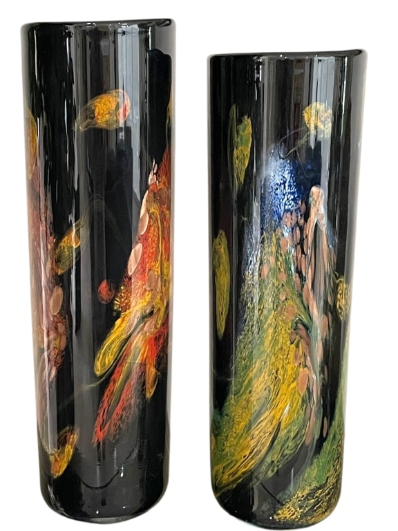PAIR OF MURANO-STYLE  ART GLASS VASES 21" (1 of 8)