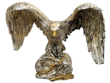 LARGE SILVER-CLAD BALD EAGLE SCULPTURE 28"