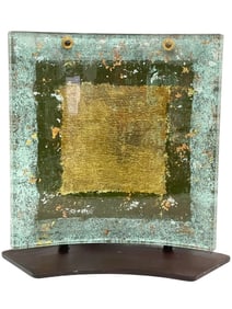 MURANO STYLE ART GLASS PANEL  ON STAND 18"