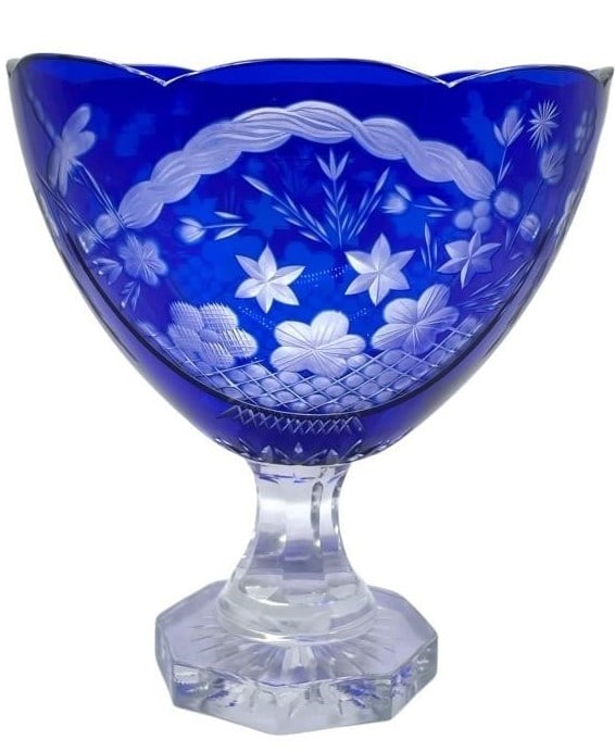 NEW! COBALT BLUE CUT-TO-CLEAR CRYSTAL COMPOTE 10" (1 of 6)