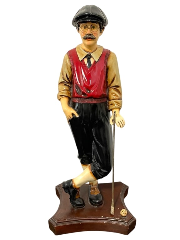 MALE GOLFER STATUE ON WOODEN BASE 27" (1 of 5)