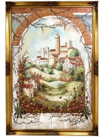 MONUMENTAL DECORATIVE ITALIAN HILLSIDE PAINTING