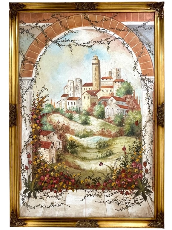 MONUMENTAL DECORATIVE ITALIAN HILLSIDE PAINTING (1 of 4)