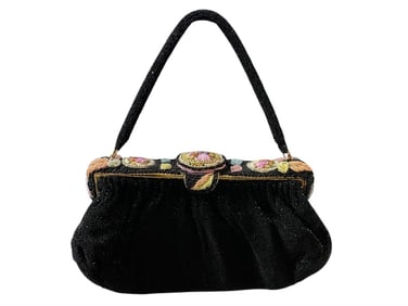 FRENCH BEADED EVENING BAG W CAMEO & FLORAL DETAILS