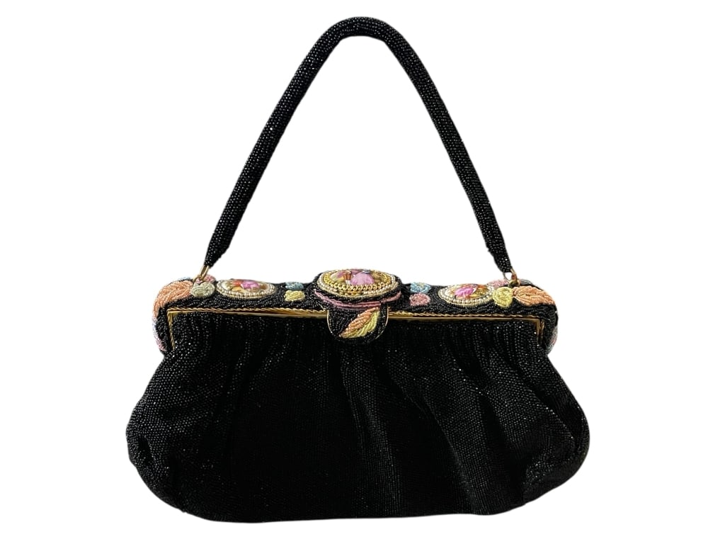 FRENCH BEADED EVENING BAG W CAMEO & FLORAL DETAILS (1 of 10)