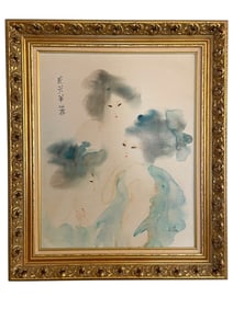 ORIGINAL SIGNED ETHEREAL WATERCOLOR 3 WOMEN 38"