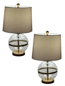 MODERN CLEAR GLASS ORB TABLE LAMPS W BRASS